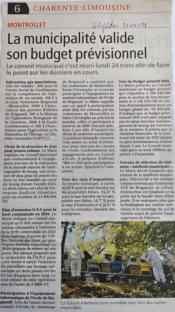 Coupure de L’Avenir Le Confolentais du 3 avril 2025 : « La municipalité valide son budget prévisionnel »