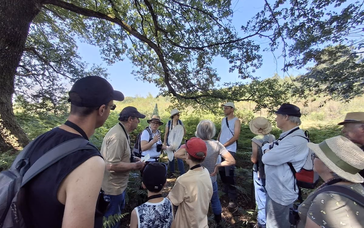 Les participants de la sortie naturaliste réunis sous un arbre aux Landes de la Borderie (photo Charente Libre)