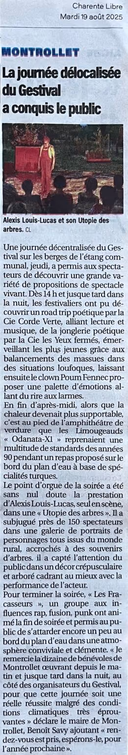 Coupure de Charente Libre du 19 août 2025 : « La journée délocalisée du Gestival a conquis le public »