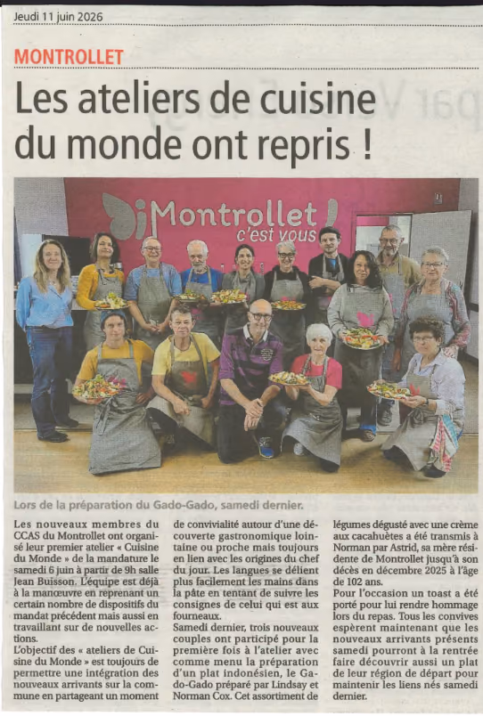 Coupure de L’Avenir Le Confolentais du 11 juin 2026 : « Les ateliers de cuisine du monde ont repris ! »
