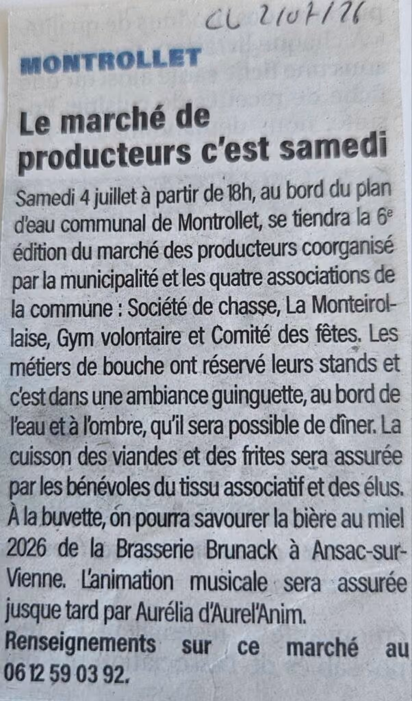 Coupure de Charente Libre du 2 juillet 2026 : « Le marché de producteurs c’est samedi »